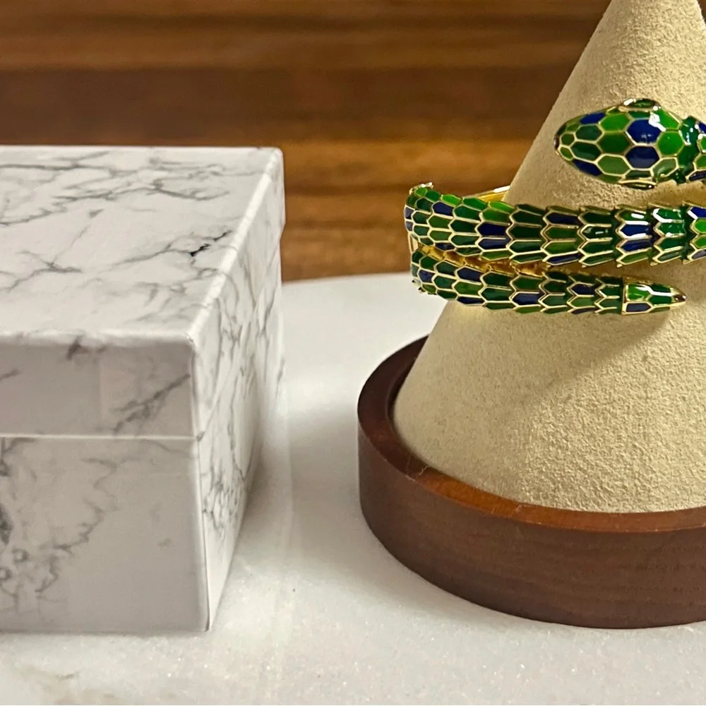 Rachel Glauber 14K Gold Plated W/ Green/Blue Cubic Zirconia 3D Serpent Bracelet - Picture 5 of 16